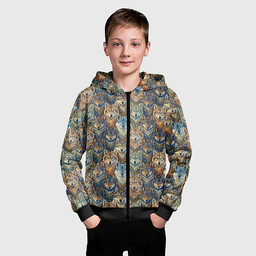 Детская толстовка на молнии Волчий узор / 3D-Черный – фото 3