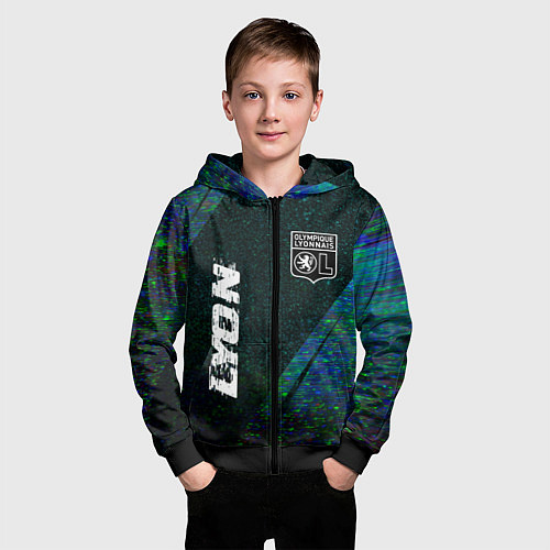 Детская толстовка на молнии Lyon glitch blue / 3D-Черный – фото 3