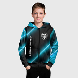 Толстовка на молнии детская Leeds United неоновые лампы, цвет: 3D-черный — фото 2