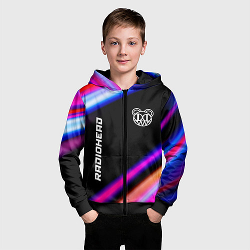 Детская толстовка на молнии Radiohead neon rock lights / 3D-Черный – фото 3