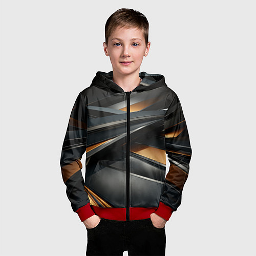 Детская толстовка на молнии Черная абстракция геометрия / 3D-Красный – фото 3