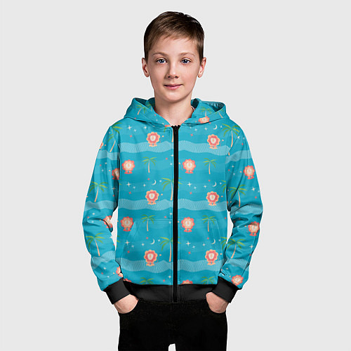 Детская толстовка на молнии Львята и голубой океан / 3D-Черный – фото 3