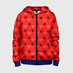 Толстовка на молнии детская Сюрикены и сердечки: красный, цвет: 3D-синий