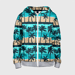 Толстовка на молнии детская Пляжные пальмы паттерн, цвет: 3D-меланж