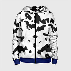 Толстовка на молнии детская Черно белый пятнистый узор, цвет: 3D-синий
