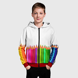 Толстовка на молнии детская Разноцветные карандаши художественные, цвет: 3D-красный — фото 2