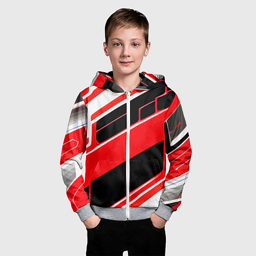 Детская толстовка на молнии Красно-белые полосы и чёрный фон / 3D-Меланж – фото 3