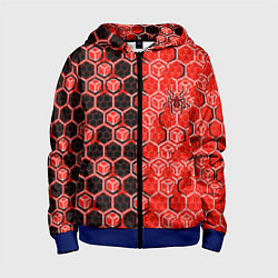 Толстовка на молнии детская Техно-киберпанк шестиугольники красный и чёрный с, цвет: 3D-синий
