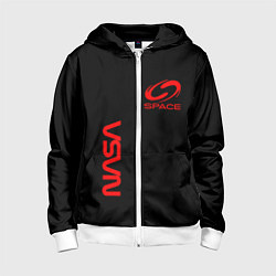 Толстовка на молнии детская Nasa space red logo, цвет: 3D-белый