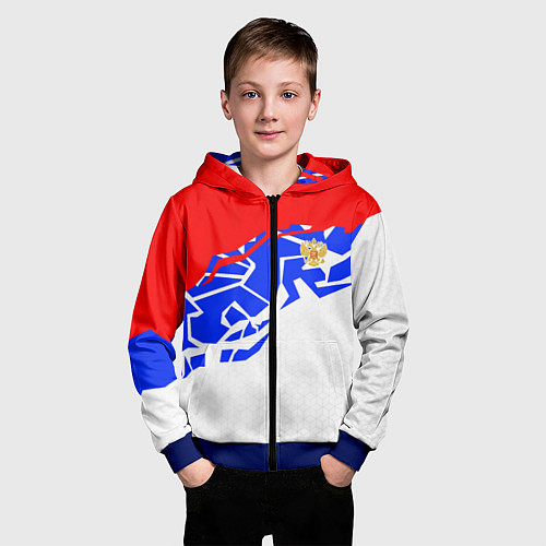 Детская толстовка на молнии Россия- астрактивный триколор / 3D-Синий – фото 3