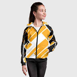 Толстовка на молнии детская Жёлтые широкие линии на белом фоне, цвет: 3D-черный — фото 2