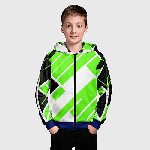 Детская толстовка на молнии Зелёные широкие линии на белом фоне / 3D-Синий – фото 3