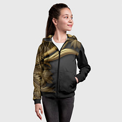 Толстовка на молнии детская Золотые объемные листья на черном, цвет: 3D-черный — фото 2