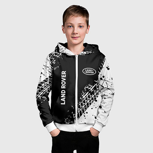 Детская толстовка на молнии Ленд Ровер: следы от шин / 3D-Белый – фото 3
