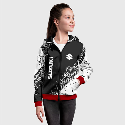 Детская толстовка на молнии Сузуки: следы от шин / 3D-Красный – фото 4