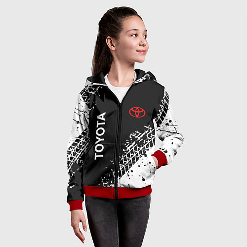 Детская толстовка на молнии Тойота: следы от шин / 3D-Красный – фото 4