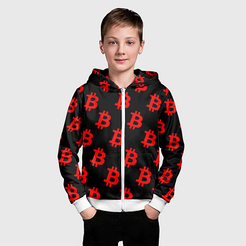 Детская толстовка на молнии Bitcoin red logo money / 3D-Белый – фото 3