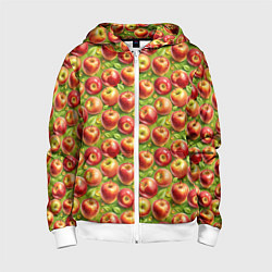 Толстовка на молнии детская Румяные яблоки паттерн, цвет: 3D-белый