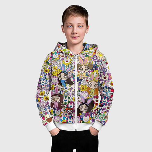 Детская толстовка на молнии Right now NewJeans and Takashi Murakami / 3D-Белый – фото 3