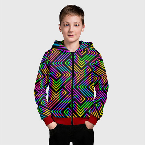 Детская толстовка на молнии Линии лабиринта спектрального цвета / 3D-Красный – фото 3