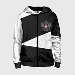 Толстовка на молнии детская Герб РФ геометрия текстура, цвет: 3D-черный