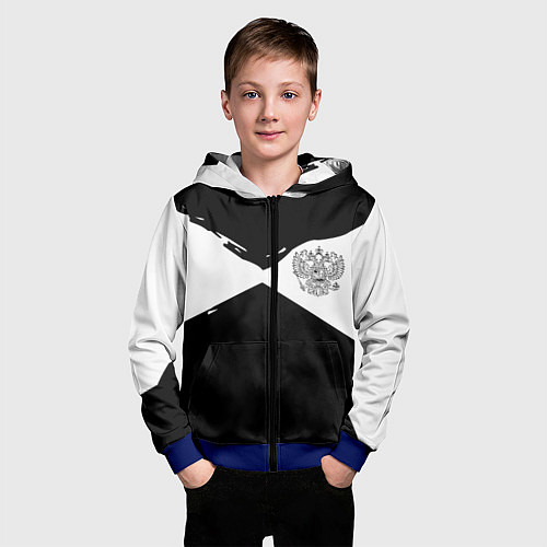 Детская толстовка на молнии Герб рф абстрактные краски / 3D-Синий – фото 3