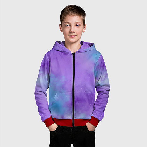 Детская толстовка на молнии Фиолетовый космический туман / 3D-Красный – фото 3