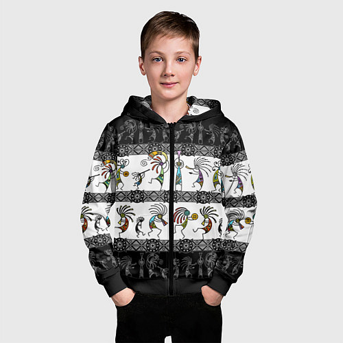 Детская толстовка на молнии Кокопелли - боги индейцев хайда / 3D-Черный – фото 3
