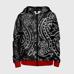 Толстовка на молнии детская Драконы татуировки самураи, цвет: 3D-красный