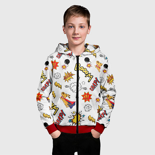 Детская толстовка на молнии Комикс изображение с собакой pop art / 3D-Красный – фото 3