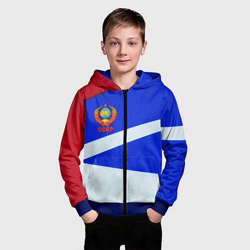 Детская толстовка на молнии СССР геометрия спорт / 3D-Синий – фото 3
