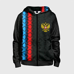 Толстовка на молнии детская Россия спорт герб, цвет: 3D-черный