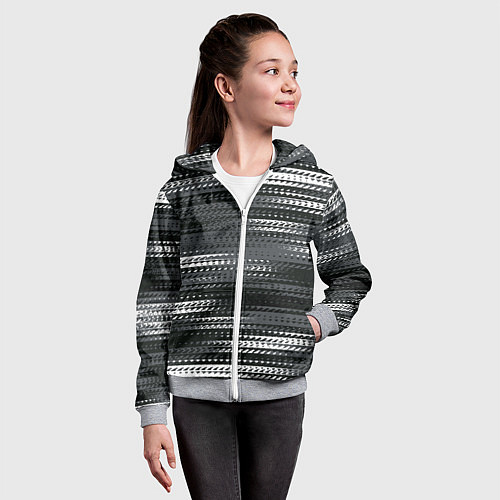 Детская толстовка на молнии Тёмный серый абстрактные полосы / 3D-Меланж – фото 4