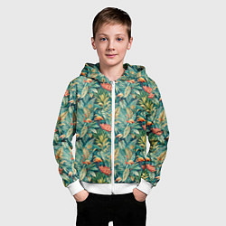 Толстовка на молнии детская Тропический фламинго в цветах, цвет: 3D-белый — фото 2