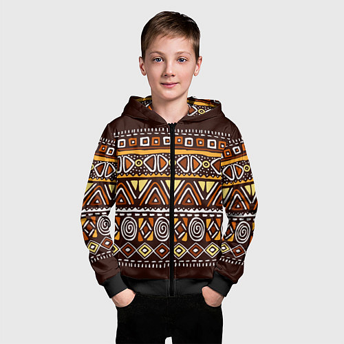 Детская толстовка на молнии Африканский традиционный орнамент / 3D-Черный – фото 3