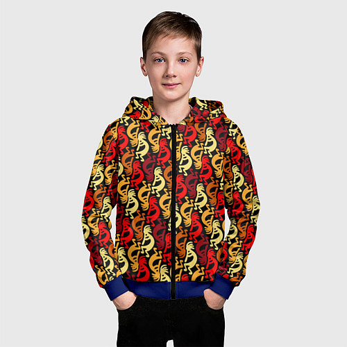 Детская толстовка на молнии Кокопелли - паттерн / 3D-Синий – фото 3