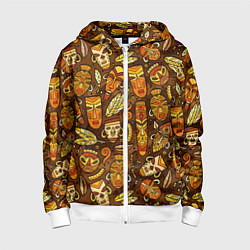 Толстовка на молнии детская Африканские маски - паттерн, цвет: 3D-белый