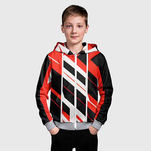 Детская толстовка на молнии Black and red stripes on a white background / 3D-Меланж – фото 3