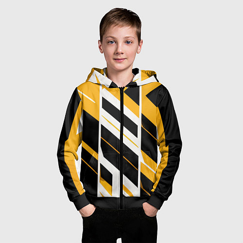 Детская толстовка на молнии Black and yellow stripes on a white background / 3D-Черный – фото 3