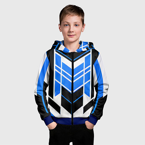 Детская толстовка на молнии Blue and black stripes on a white background / 3D-Синий – фото 3