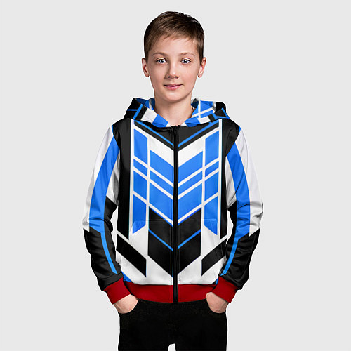 Детская толстовка на молнии Blue and black stripes on a white background / 3D-Красный – фото 3