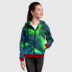Толстовка на молнии детская Неоновые яркие зеленые разломленные плиты со свето, цвет: 3D-красный — фото 2