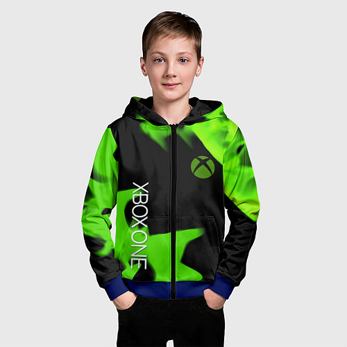 Детская толстовка на молнии Xbox one green flame / 3D-Синий – фото 3