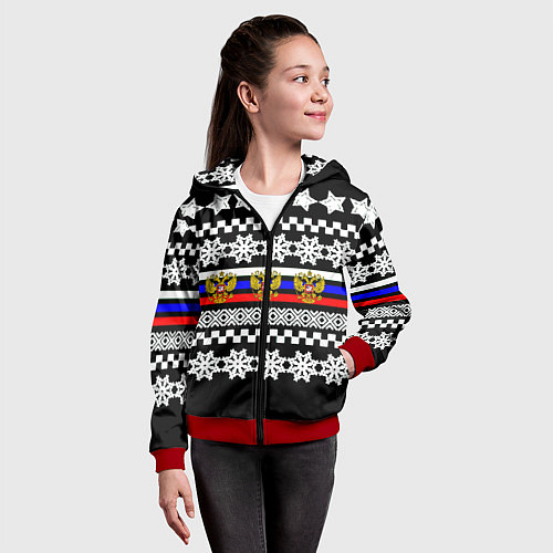 Детская толстовка на молнии Rusiia winter pattern / 3D-Красный – фото 4