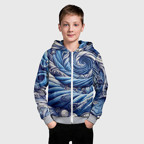 Детская толстовка на молнии Denim funnel - fashion trend / 3D-Меланж – фото 3