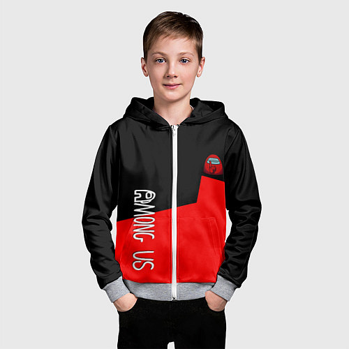 Детская толстовка на молнии Амонг ас геометрия красный / 3D-Меланж – фото 3