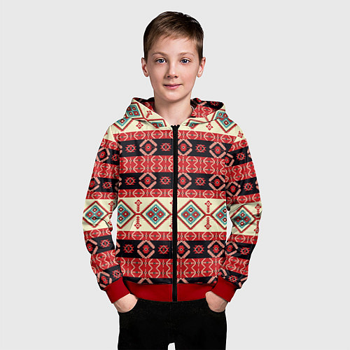 Детская толстовка на молнии Этнический геометрический узор / 3D-Красный – фото 3