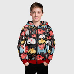 Толстовка на молнии детская Разноцветные слоны узор, цвет: 3D-красный — фото 2