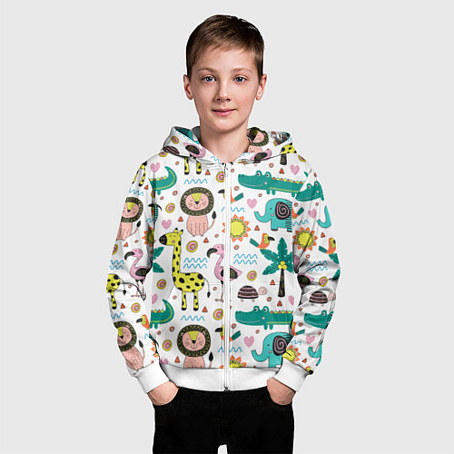 Детская толстовка на молнии Животные джунглей / 3D-Белый – фото 3