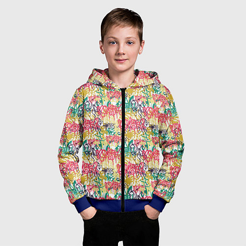 Детская толстовка на молнии Граффити с подтёками / 3D-Синий – фото 3